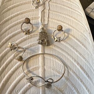Silver-Tone Fossil Coral Butterfly Necklace, Bracelet, Earrings & Ring Set